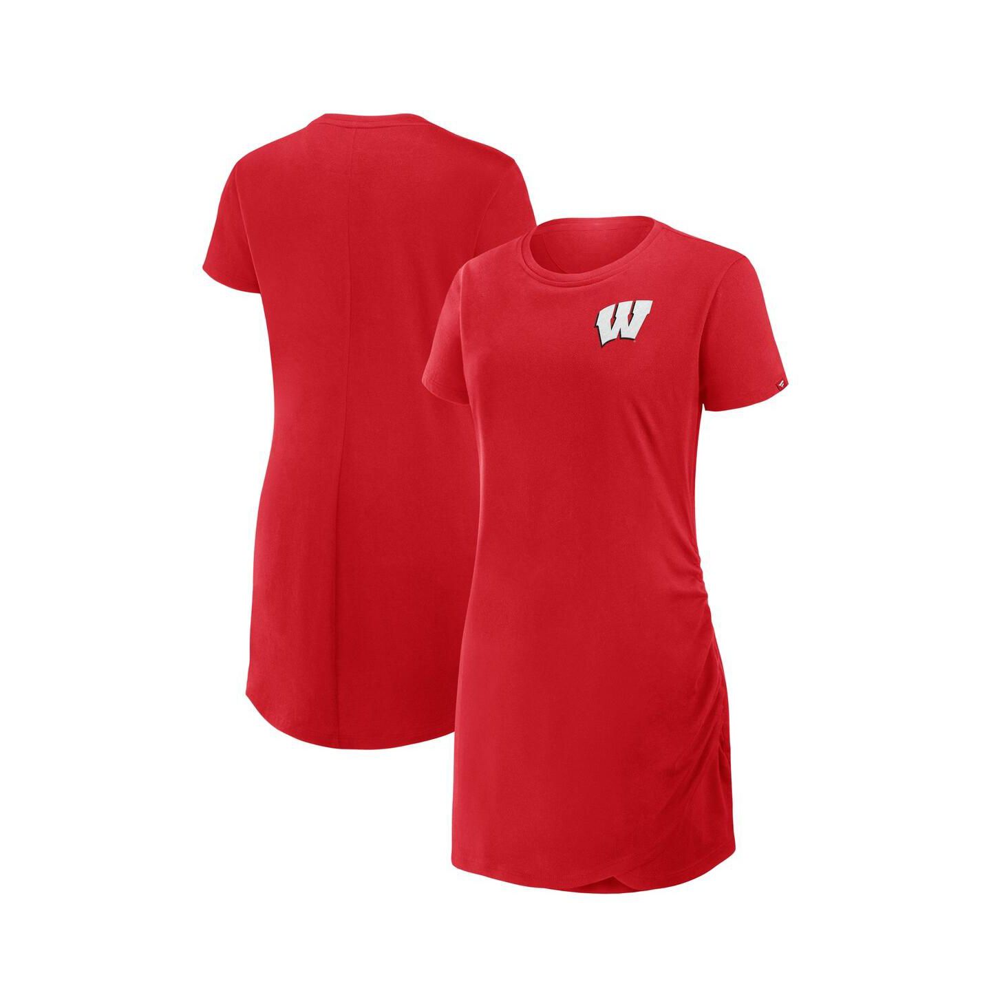 Женское платье Fanatics Red Wisconsin Badgers Ruched Drape T-Shirt — фото 1