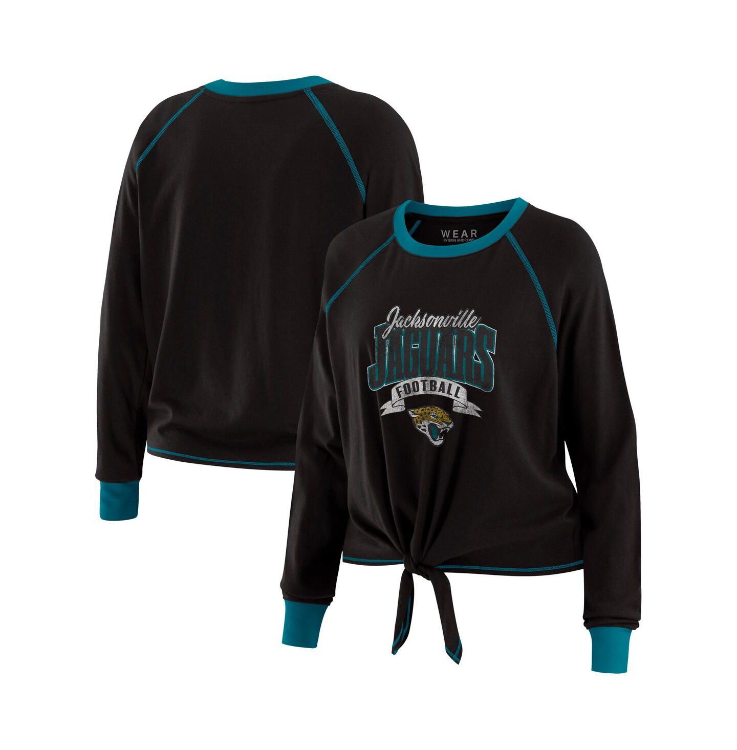 Женский топ WEAR by Erin Andrews Black/Teal Jacksonville Jaguars Tie-Front Long Sleeve — фото 1