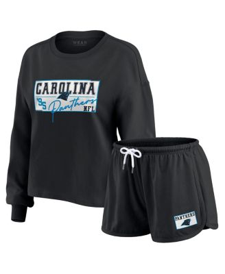 WEAR by Erin Andrews - Women's 2-Piece Black Carolina Panthers Heavy Rugby Jersey Long Sleeve T-Shirt and Shorts Lounge Set