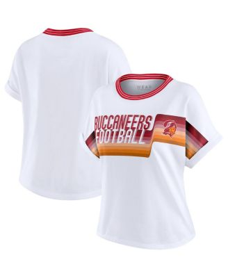 WEAR by Erin Andrews - Women's White Tampa Bay Buccaneers Cropped Center Stripe Dolman T-Shirt