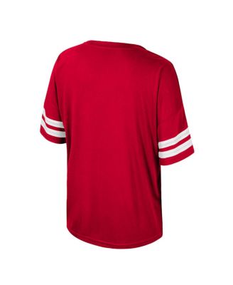 Women's Red Wisconsin Badgers Treasure Oversized Sequin T-Shirt