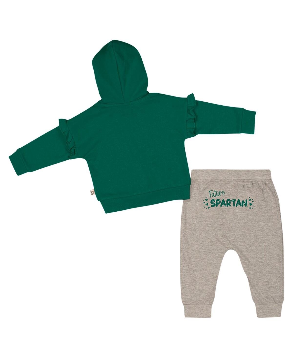 Colosseum Girls Baby Boys And Girls Green Michigan State Spartans Patches Fleece Pullover Hoodie And Pants Set In Green