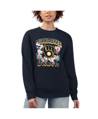 G-III 4Her by Carl Banks - Women's Navy Milwaukee Brewers Flowers Graphic Pullover Sweatshirt