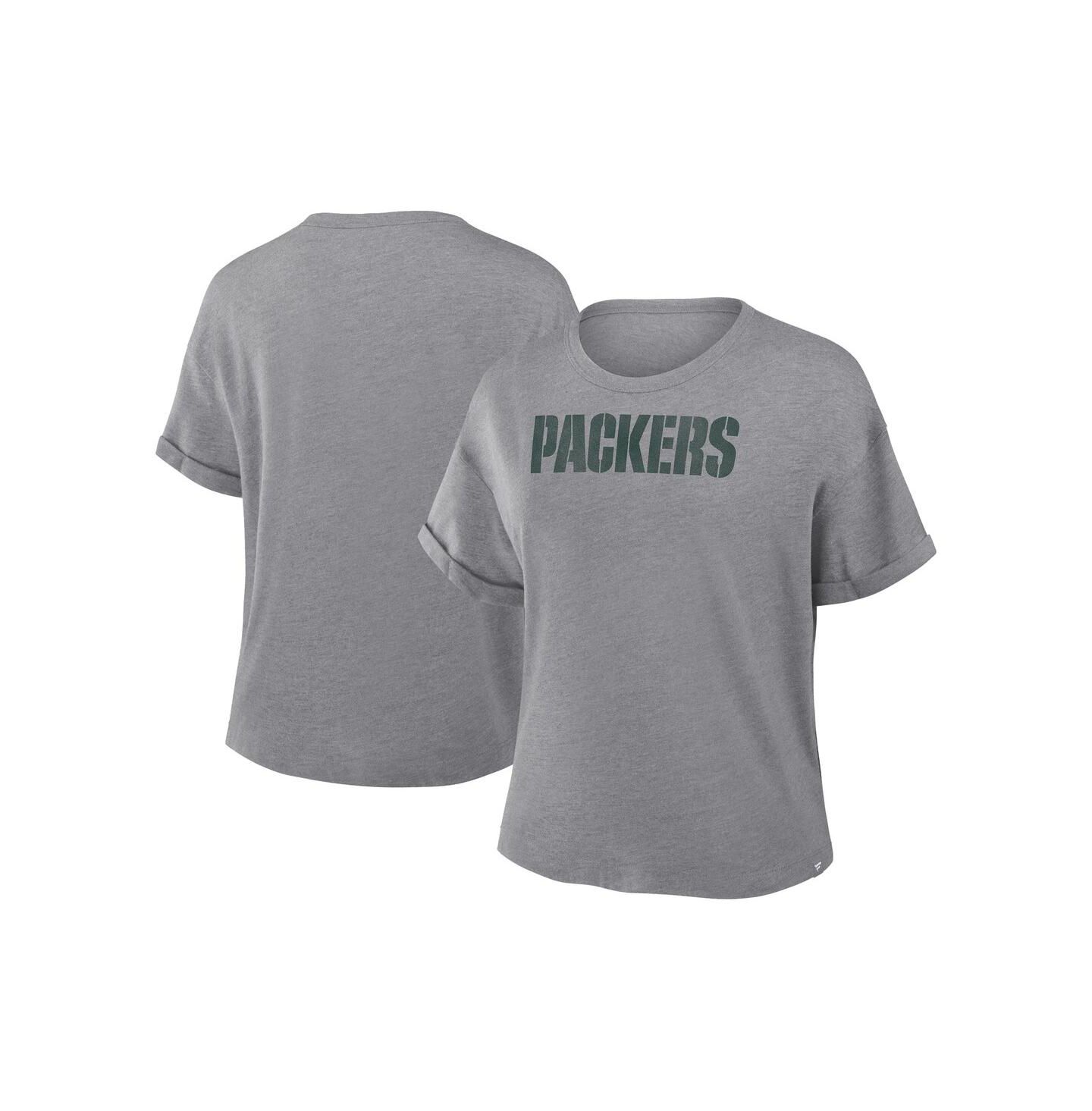 Женская футболка Fanatics Heather Gray Green Bay Packers Swing Pass Tri-Blend Boxy — фото 1