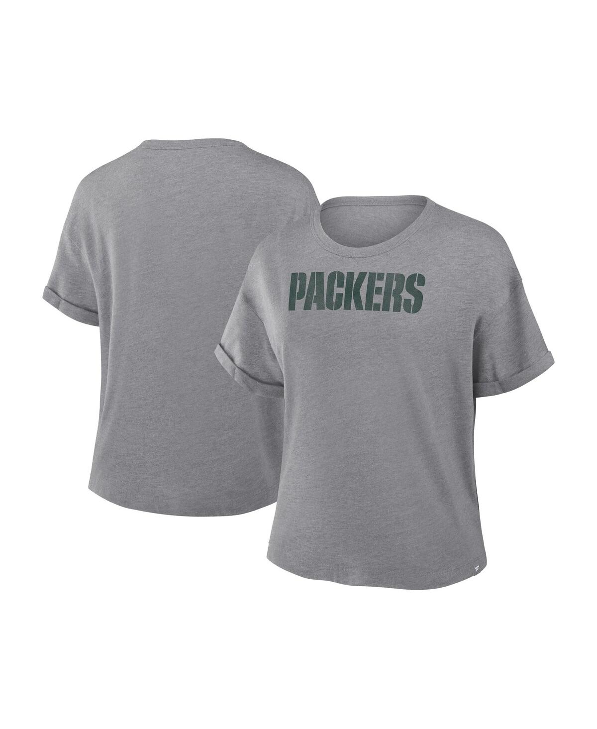 Fanatics Women's Heather Gray Green Bay Packers Swing Pass Tri-Blend Boxy T-Shirt - Heather Gray