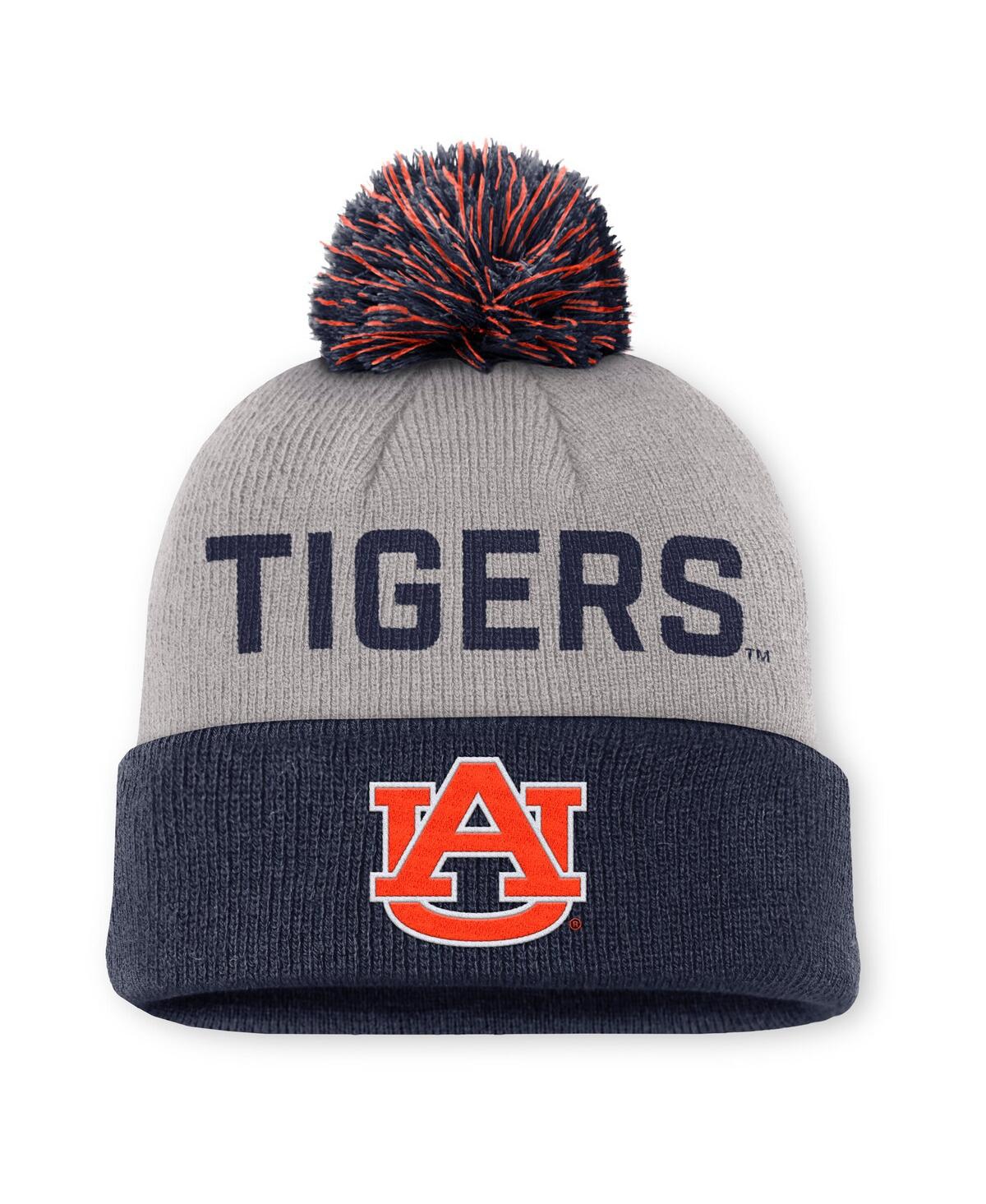 Nike Gray/navy Auburn Tigers Primetime Peak Cuffed Knit Hat With Pom In Blue