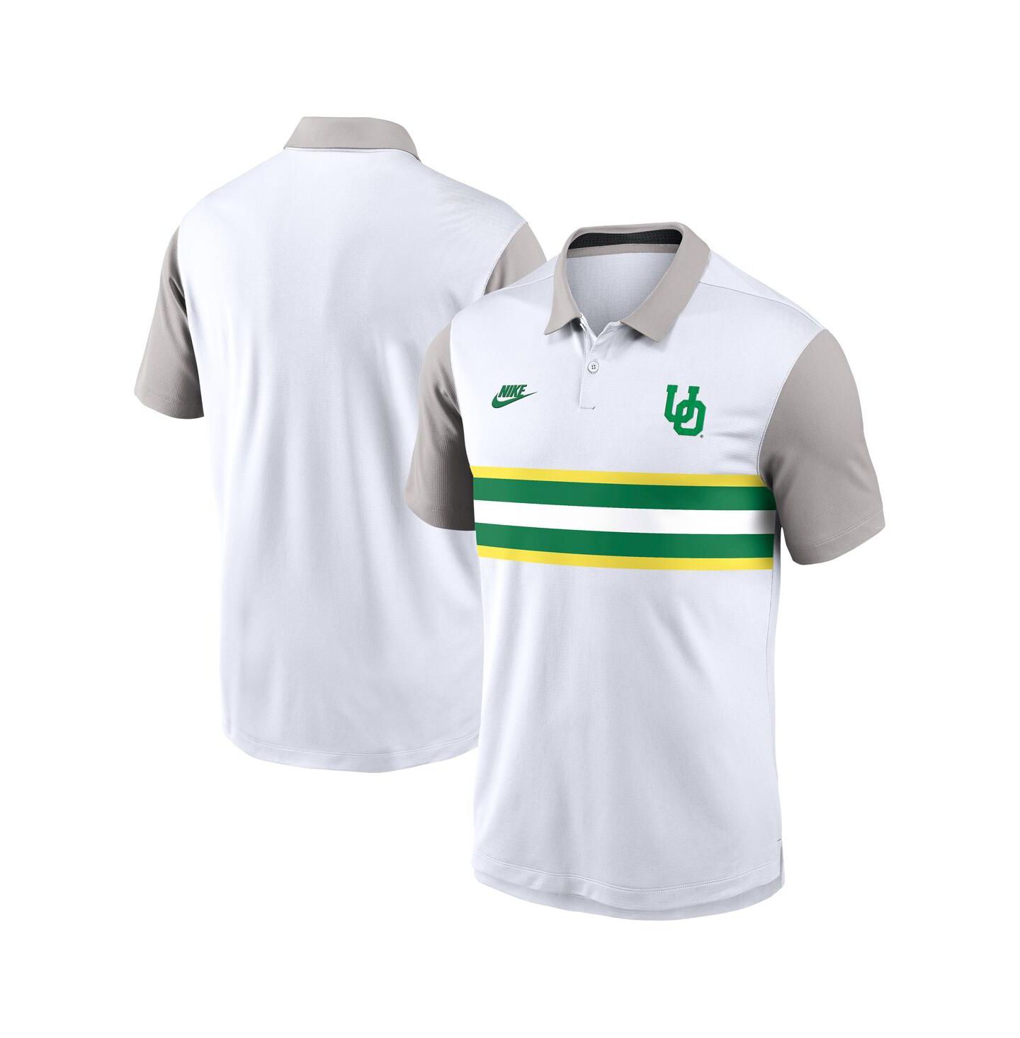 Мужское поло Nike White/Gray Oregon Ducks Athletic Prep Legacy Logo Vapor Performance Polo Shirt — фото 1