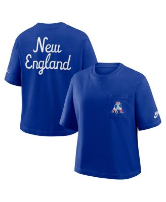 Women's Navy New England Patriots Rewind Pocket Boxy T-Shirt