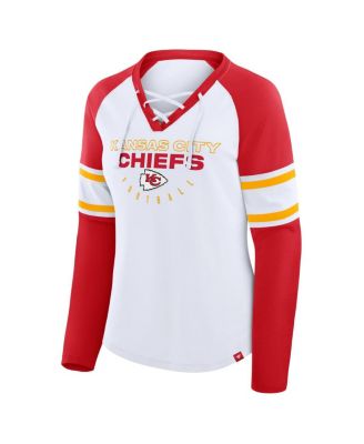 Women's White/Red Kansas City Chiefs Redzone Blitz Package Raglan Lace-Up V-Neck Long Sleeve T-Shirt