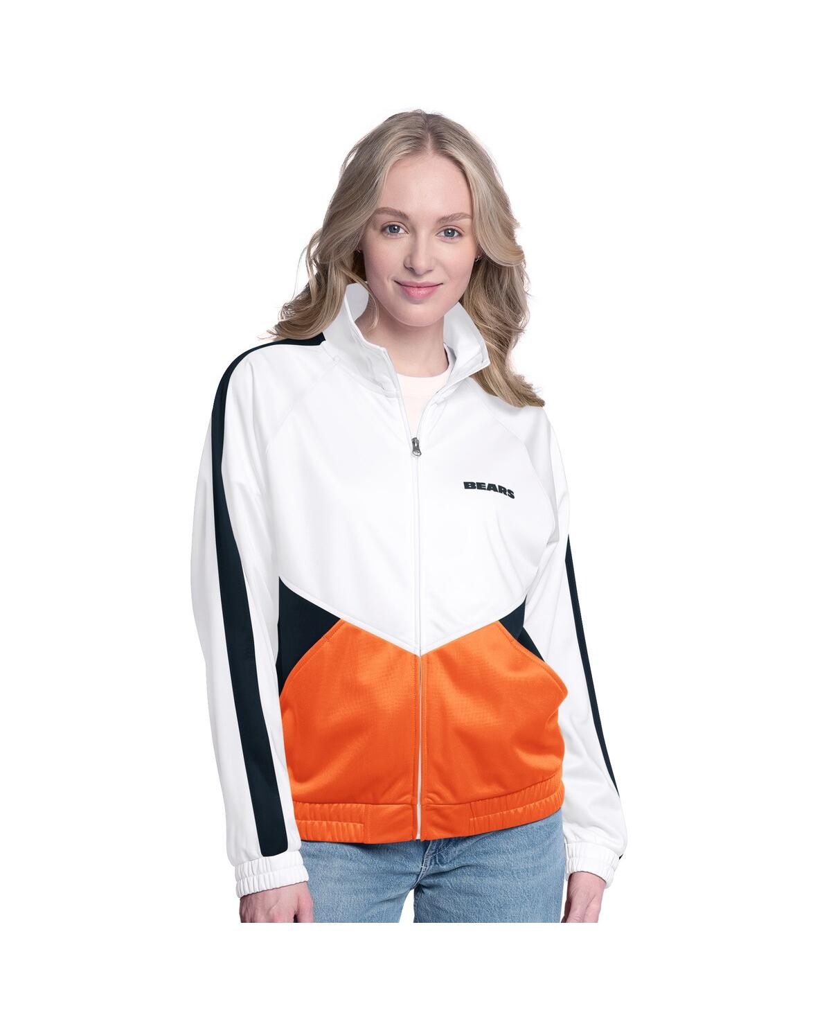 G-iii 4her By Carl Banks White/navy Chicago Bears Rally Rhinestone Full-zip Track Jacket In White