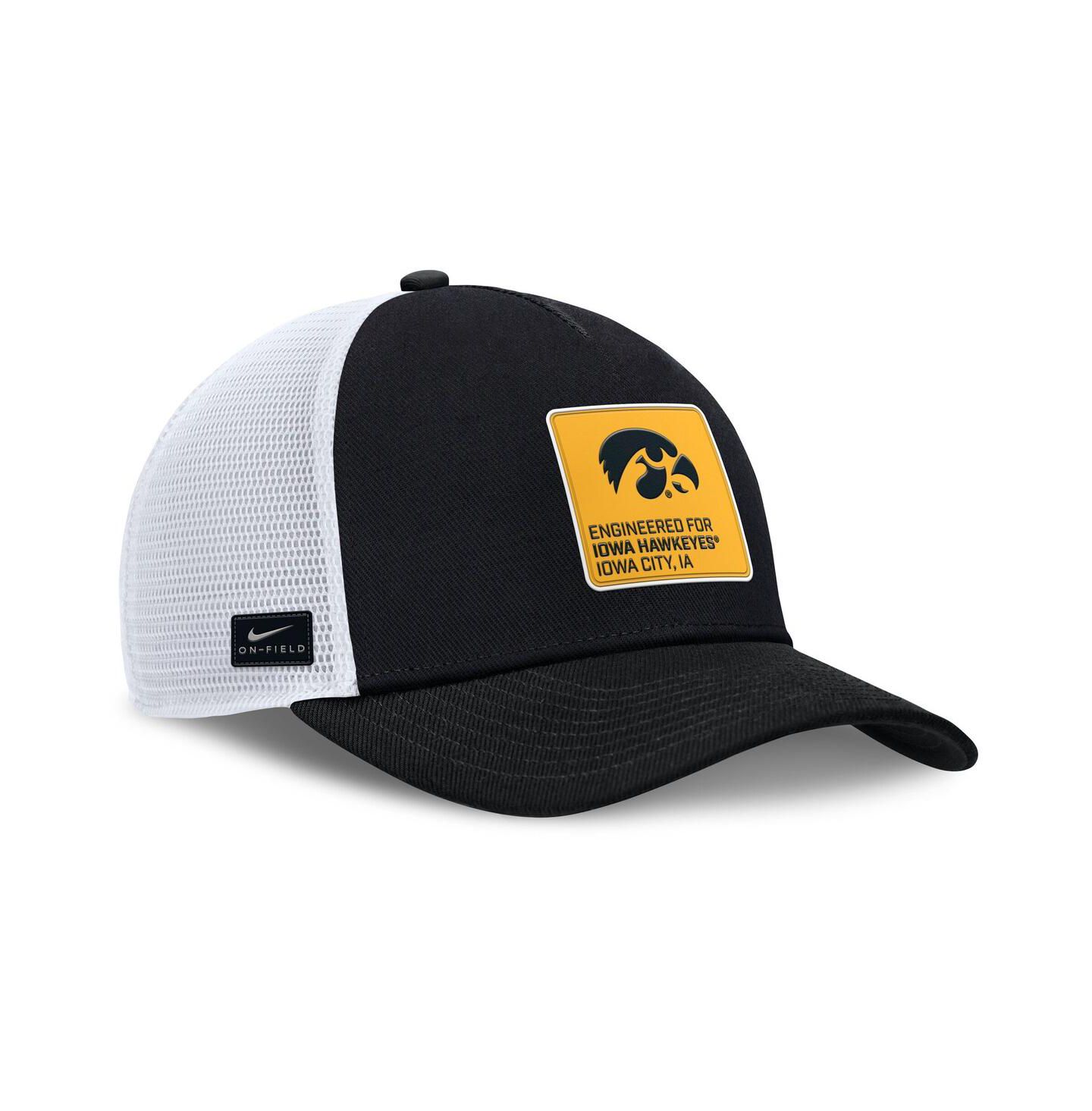 Мужская кепка Nike Black/White Iowa Hawkeyes 2025 On-Field Rise Engineered Trucker Adjustable Hat — фото 2