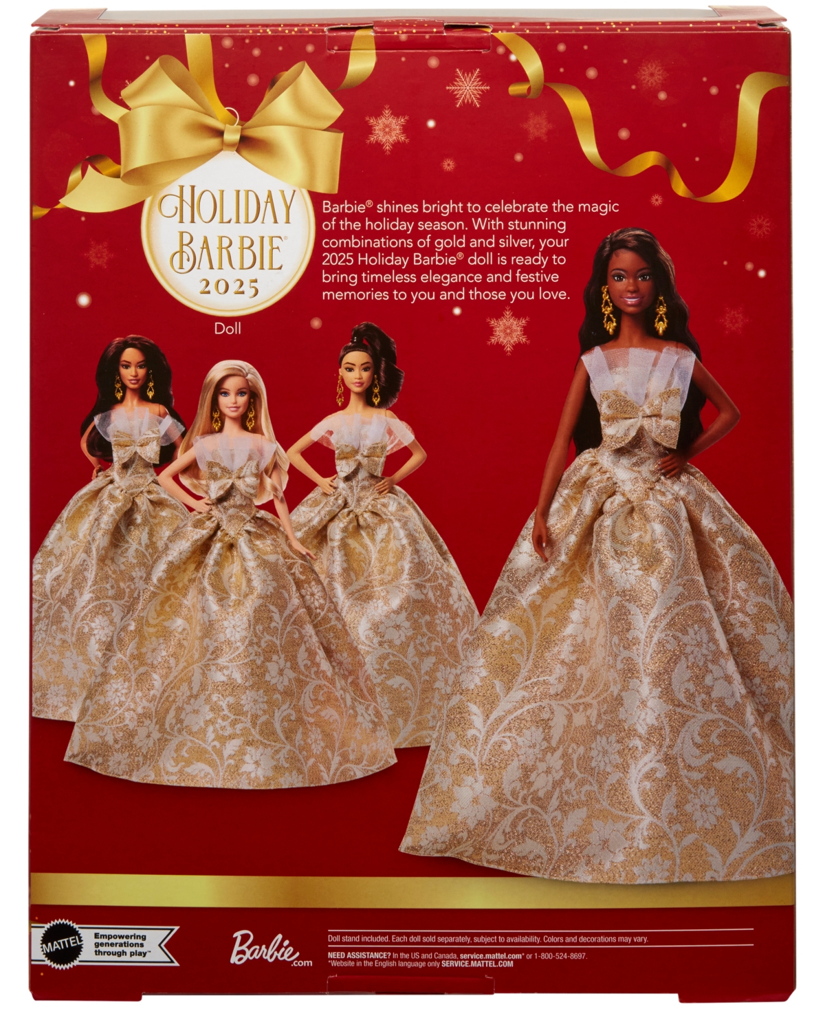 Barbie 2025 Holiday  Doll Black Hair In Gold
