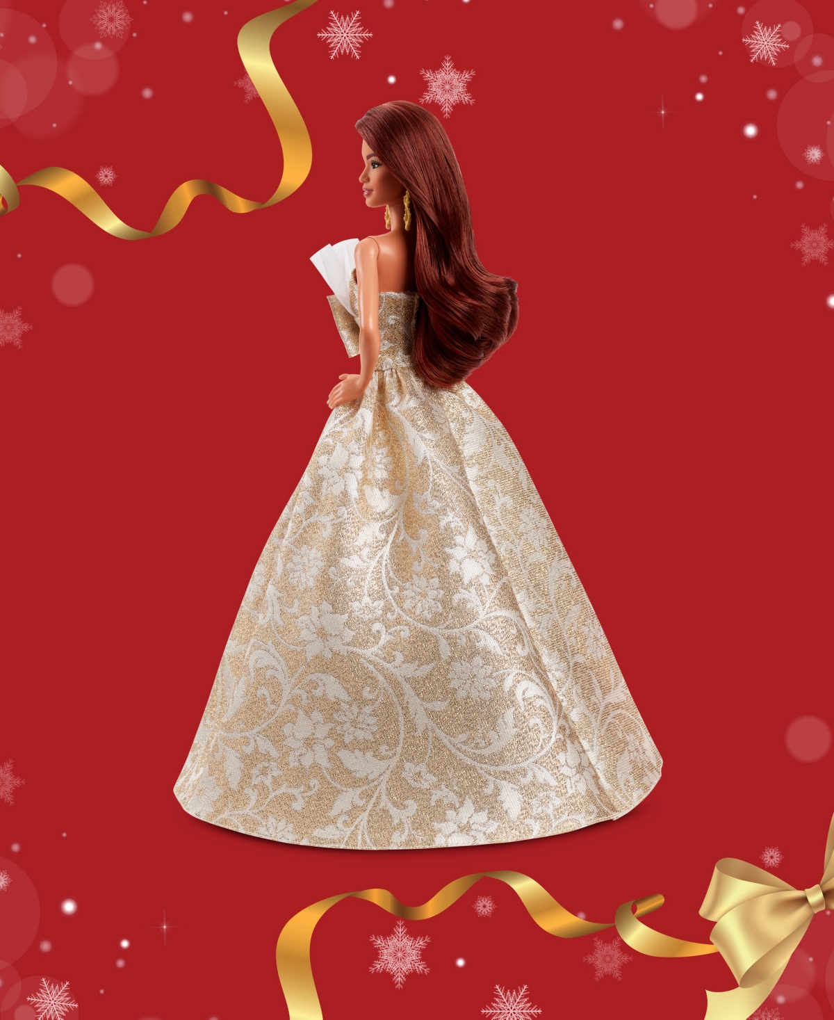 Barbie 2025 Holiday  Doll With Dark Brown Hair In Gold