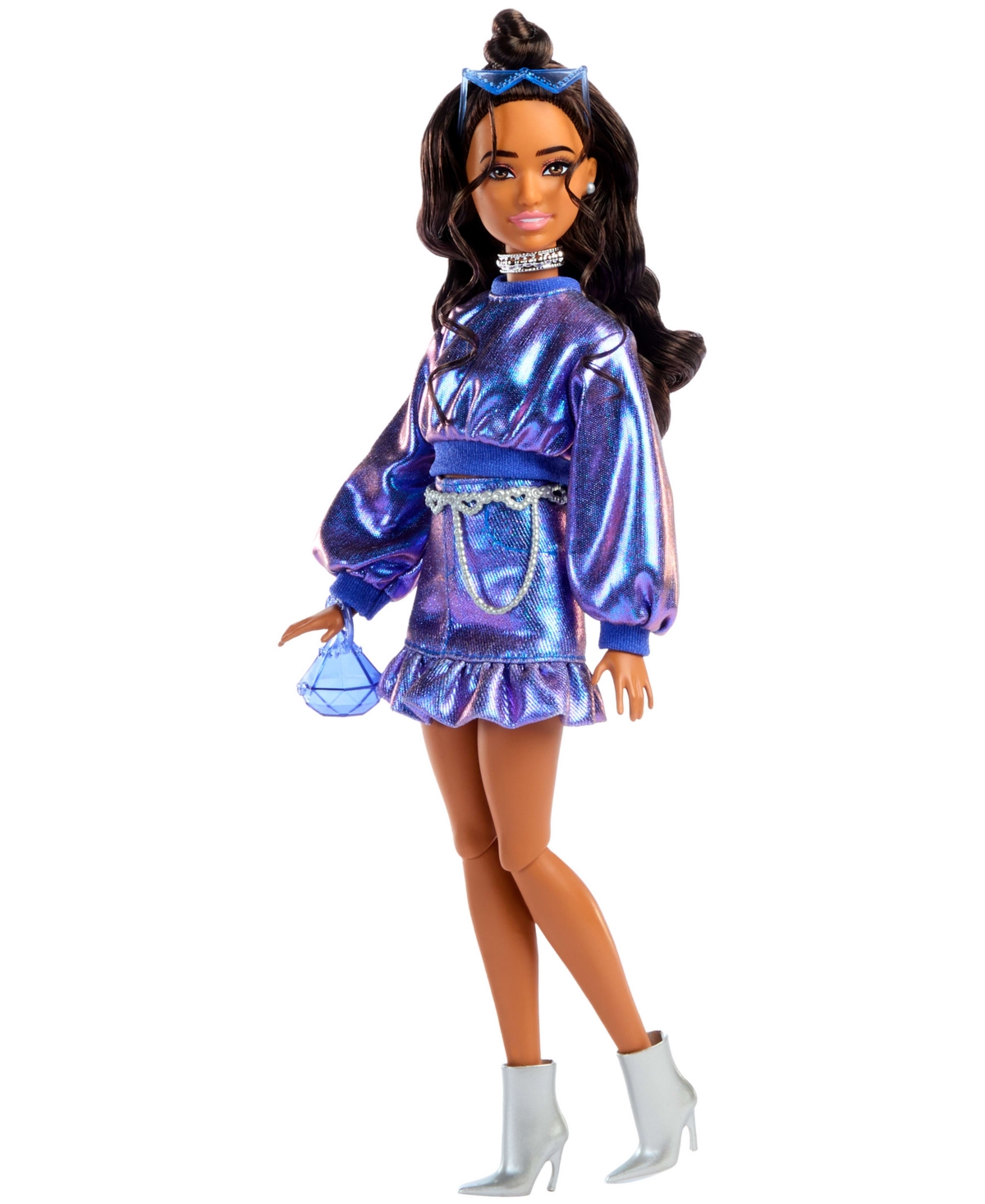 Barbie Deluxe Style Fashion Doll 7 In Metallic Blue Top And Skirt With Accessories In Blue