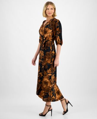 Women's Faux-Wrap Long-Sleeve Maxi Dress