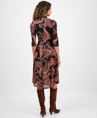 Women's Printed Mock Neck Midi Dress