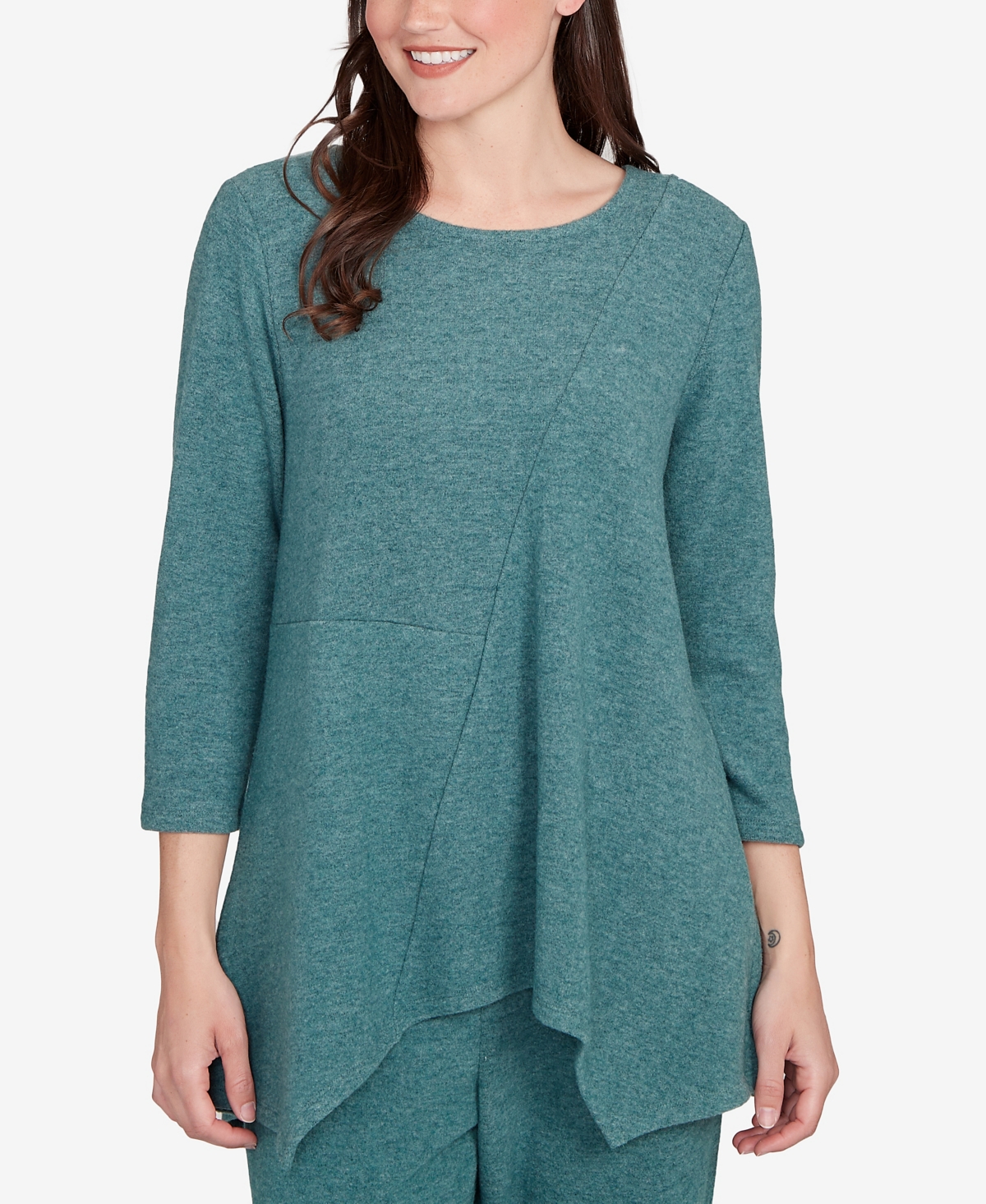 Ruby Rd. Petite Solid Spliced Cozy Knit Top In Green