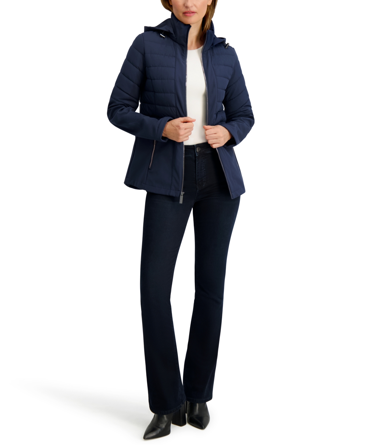 Nautica Women's Fleece-lined Hooded Softshell Coat In Blue