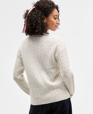 Juniors' Cable-Knit Ballet Slipper Embroidered Sweater