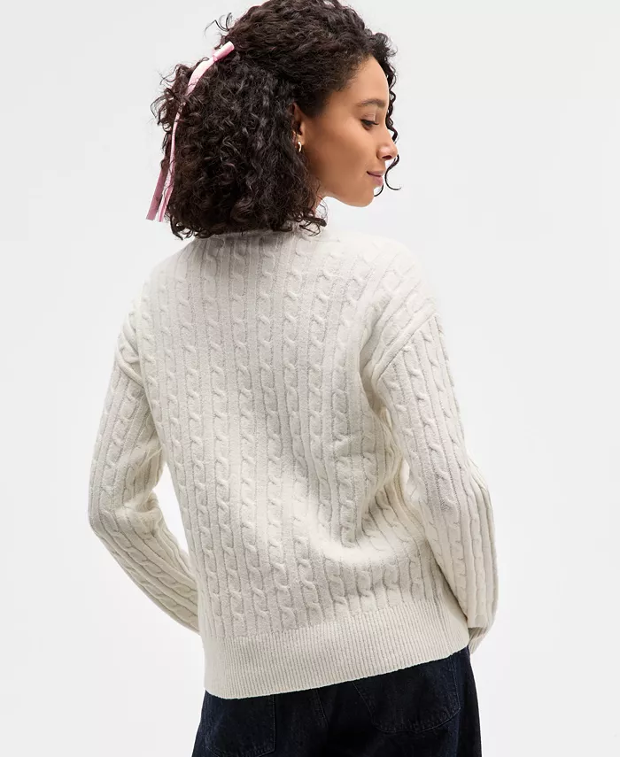 Juniors' Cable-Knit Ballet Slipper Embroidered Sweater - thumbnail 4