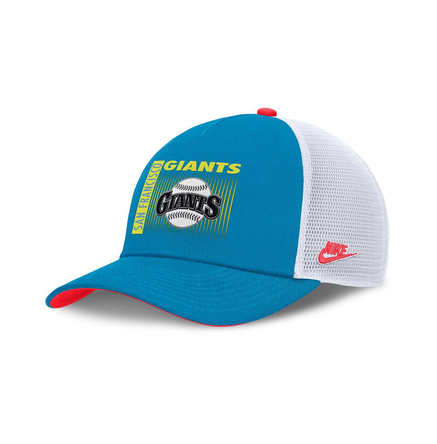 Мужская кепка Nike Blue San Francisco Giants Neon 90s Rise Structured Performance Adjustable Trucker Hat — фото 1