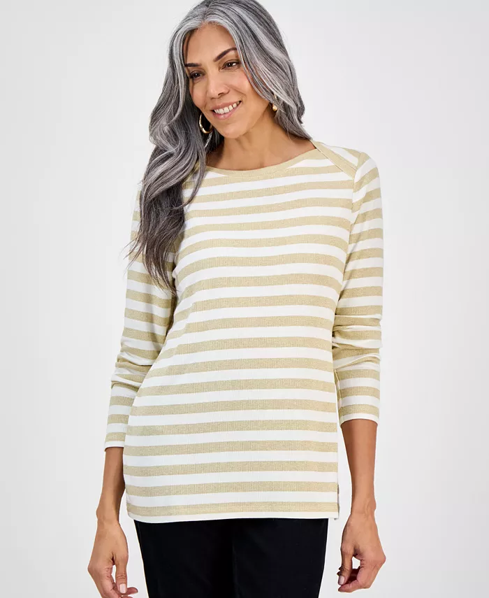 Women's Printed Boat Neck Long-Sleeve T-Shirt