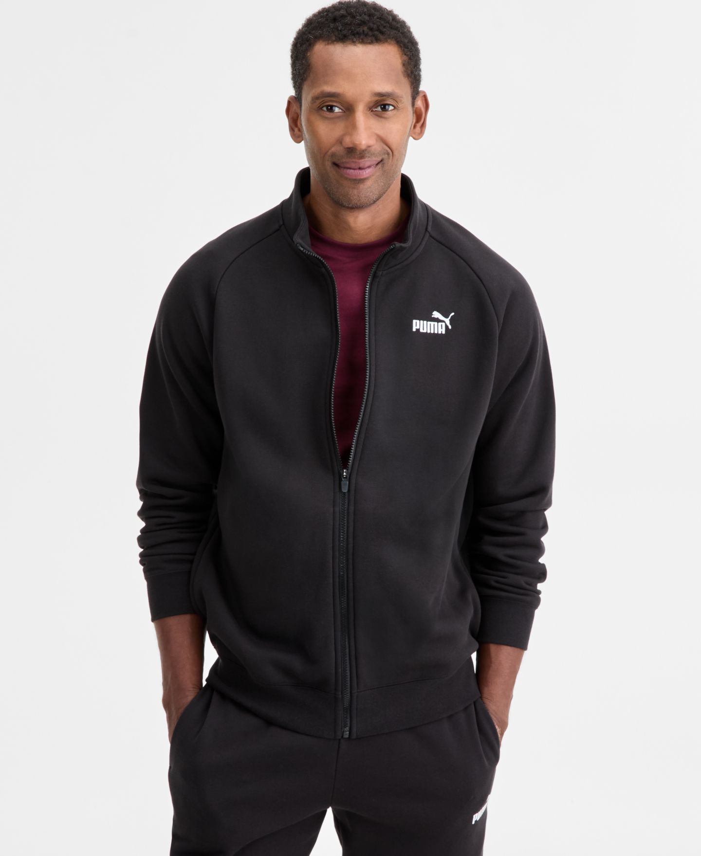 Мужские брюки PUMA Fleece Sweatpants, Logo T-Shirt & Fleece Zip-Front Track Jacket, цвет: Снежный — фото 4