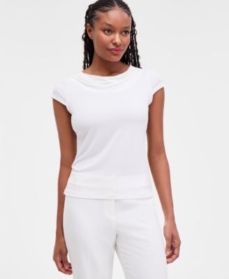 Women's Cowl Neck Cap Sleeve Top, Regular & Petites