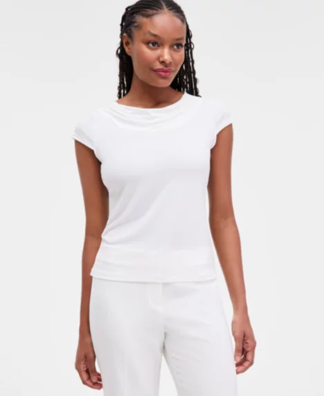 Women's Cowl Neck Cap Sleeve Top, Regular & Petites - Vanilla Ice