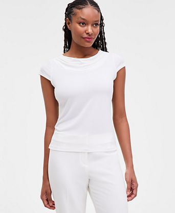 Women's Cowl Neck Cap Sleeve Top, Regular & Petites