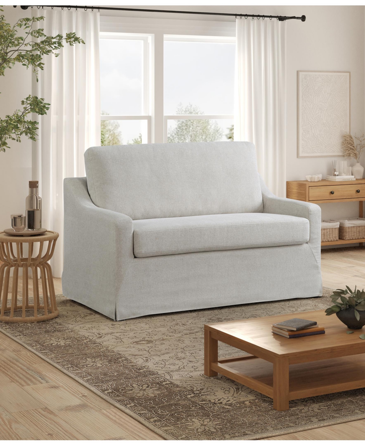 Serta 53.5" Polyester Hampstead Convertible Twin Sleeper Loveseat In White