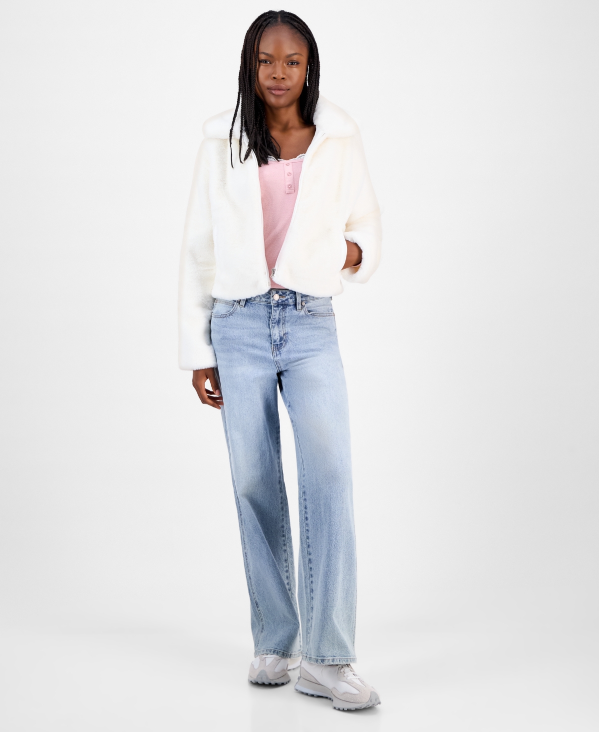 Madden Girl Juniors' Faux-fur Cropped Jacket In White