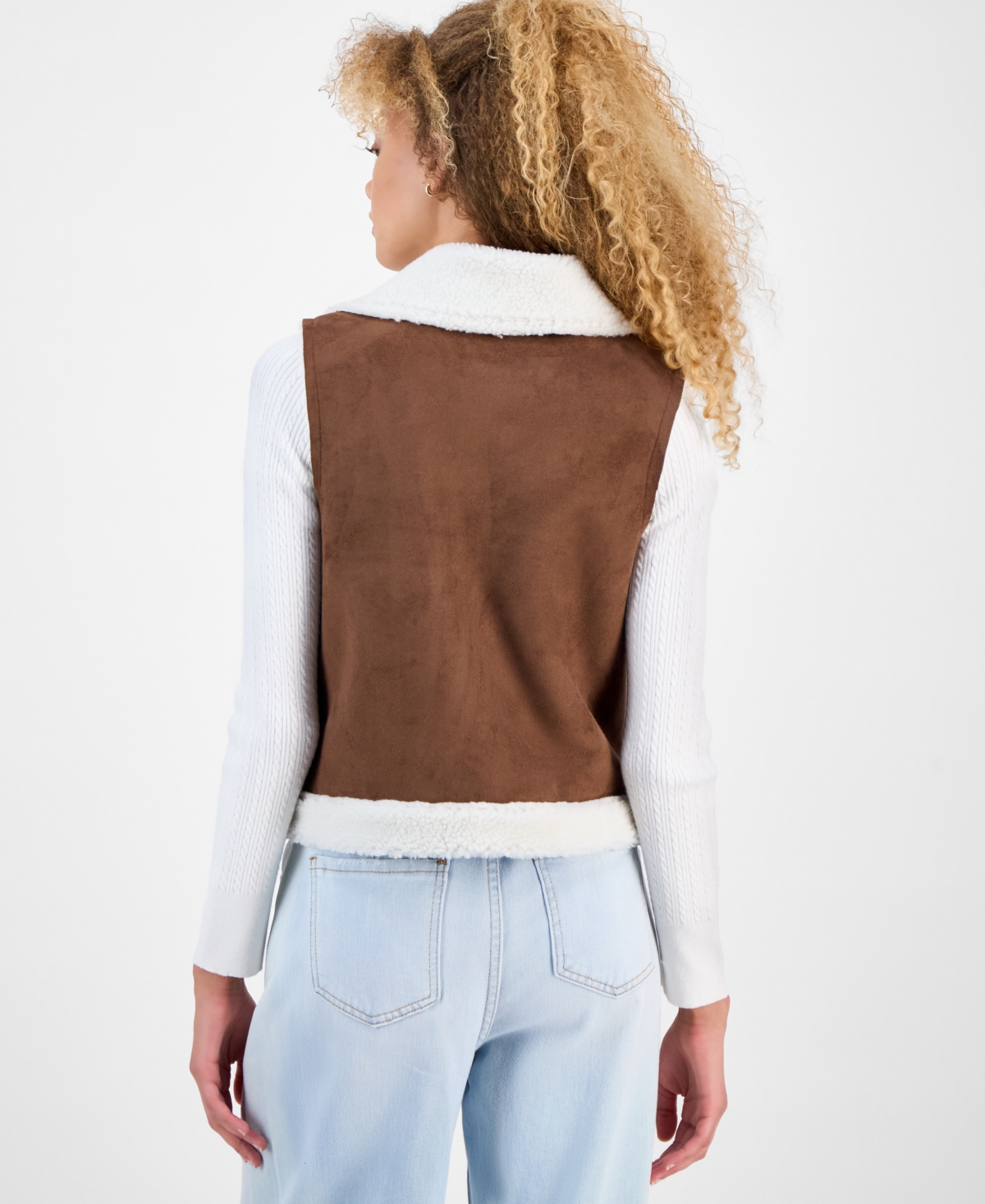 Self Esteem Juniors' Faux-shearling Vest In Brown