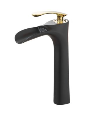 Single Hole Single Handle Bathroom Vessel Sink Faucet With Pop Up Drain Without Overflow in Matte Black Chrome