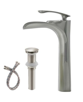 Single Hole Single Handle Bathroom Vessel Sink Faucet With Pop Up Drain Without Overflow in Matte Black Chrome