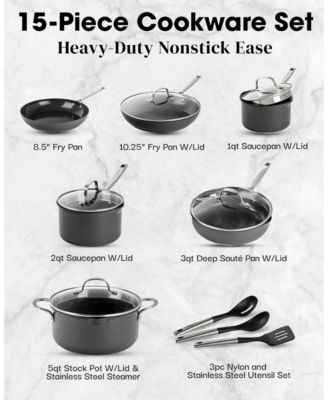 Professional 2x Hard Anodized 15-Piece Ceramic Nonstick Cookware Set