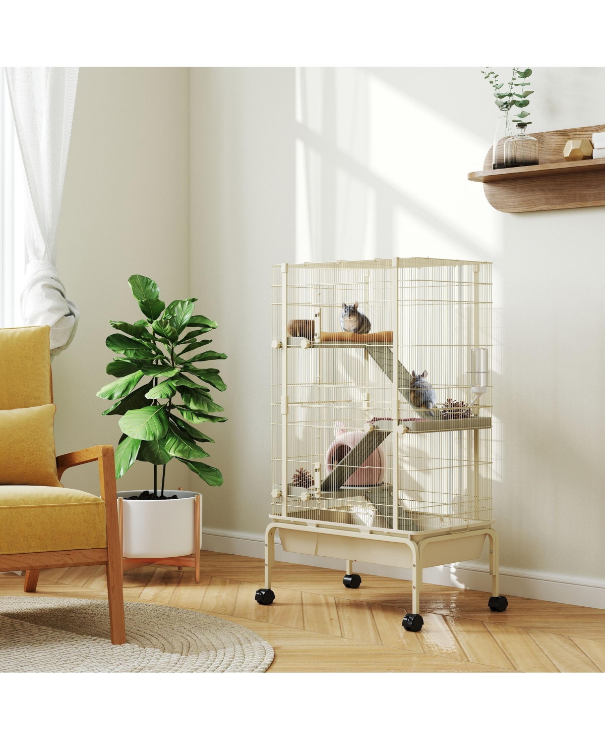 PawHut 47" Small Animal Cage, 4 Levels Large Rolling Metal Ferret Cage