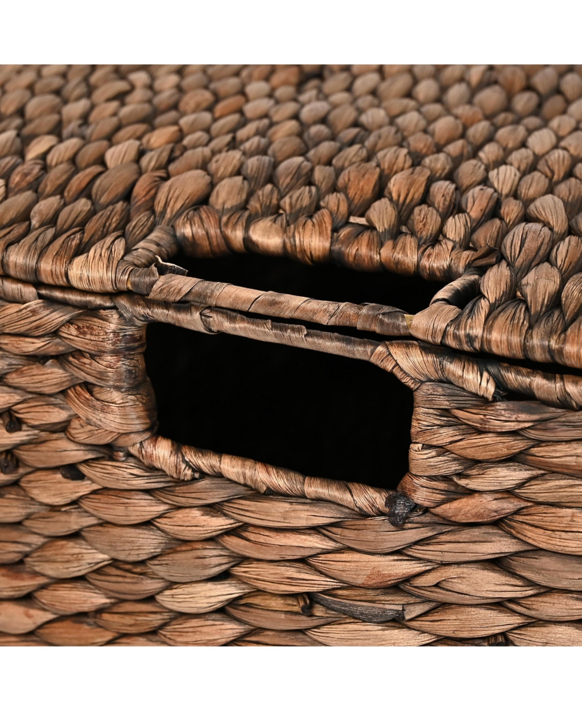 Happimess Brooks Classic Farmhouse Woven Hyacinth Rectangular Storage Baskets with Lids and Handles (Set of 3)