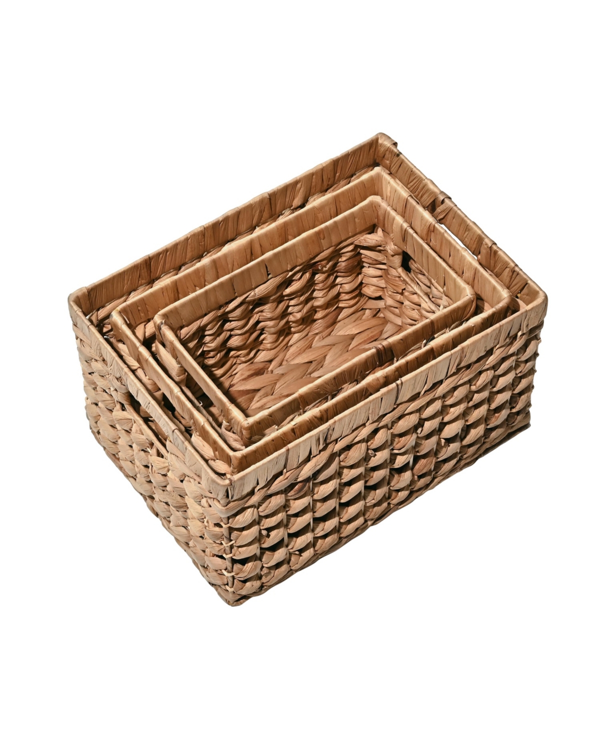 Hayden Bohemian Cottage Hand-Woven Hyacinth Rectangular Nesting Baskets with Handles (Set of 3)