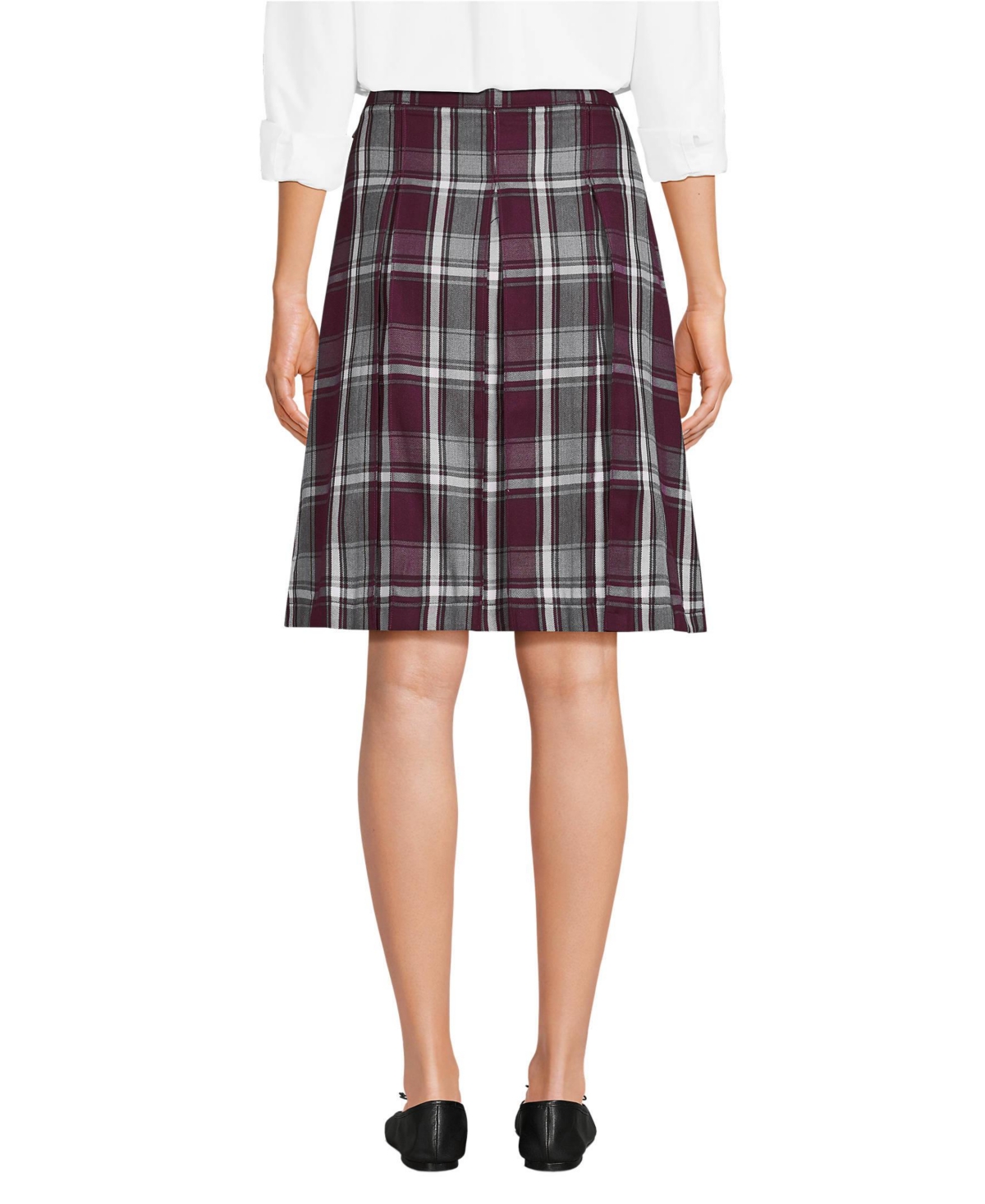 Lands' End Women's Top of the Knee Plaid Box Pleat Skirt