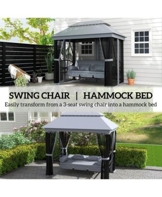 3-Seat Patio Swing Chair, Gazebo Swing with Mesh Sidewalls,