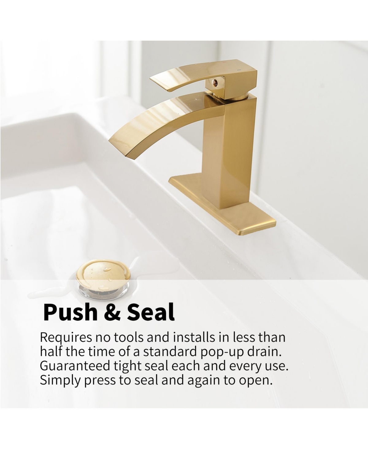 Waterfall Single Hole Handle Bathroom Faucet Brushed Gold