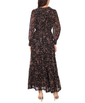 Women's Long Sleeves Smocked Waist Tiered Maxi Dress