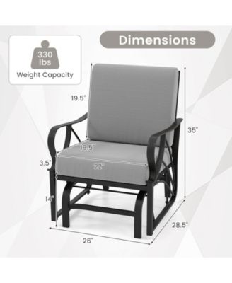 2PCS Patio Glider Chair Single Outdoor Rocking Chair with Seat and Back Cushions