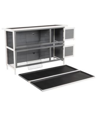 Wooden Bunny Cage w/ Dividers and Pull Out Trays for Outdoors, Dark