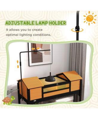 Wooden Tortoise Habitat W/ Adjustable Lamp Holder 2 Houses,