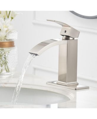 Waterfall Single Hole Single-Handle Low-Arc Bathroom Sink Faucet With Pop-up Drain Assembly In Brushed Nickel