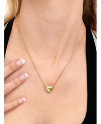 Contour-lined Heart Necklace in Gold Plated Sterling Silver, Adj 16/17/18 inch