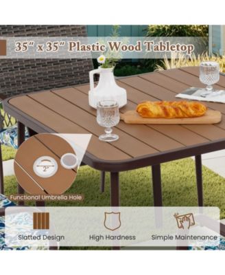 5 PCS Patio Dining Set w/ Wood-Plastic Tabletop & Umbrella Hole for Backyard