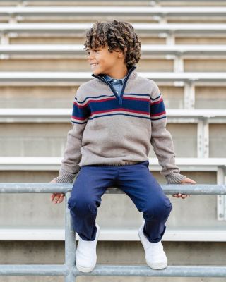 Little and Big Boys' Organic Long Sleeve Half Zip Sweater with Engineered Stripe